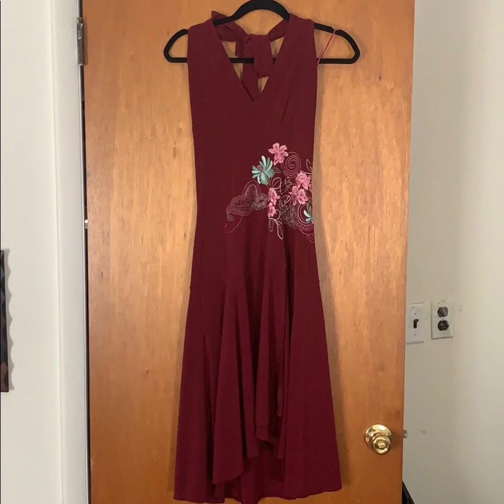 Maroon embroidered asymmetrical dress